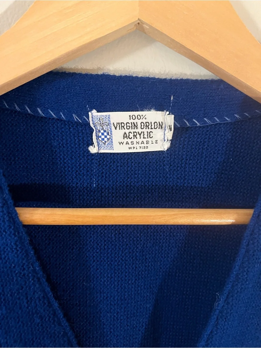 Vintage 1970’s royal blue white stripe button up cardigan retro varsity academia